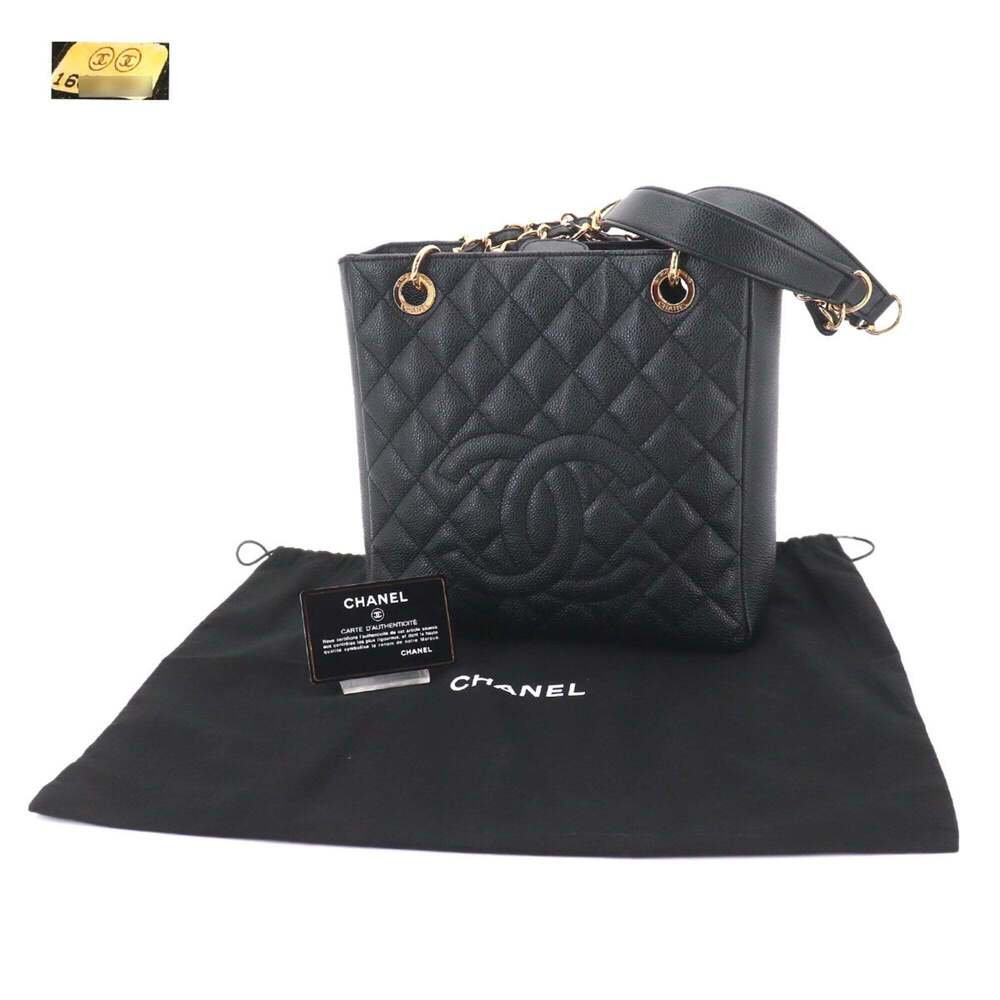 Chanel Matelasse PST Chain Tote Handbag, Caviar Leather, Black, Gold Hardware...